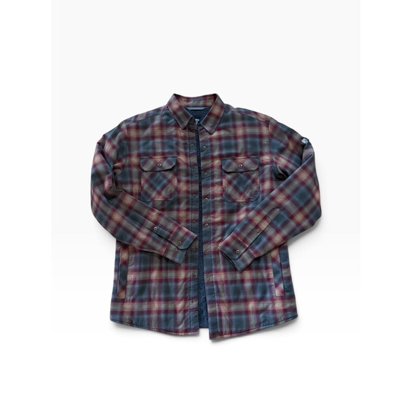 Kuhl Other - KUHL Mens Medium Sherpa Lined Flannel Plaid Shirt Jacket Gray Burgundy Shacket
